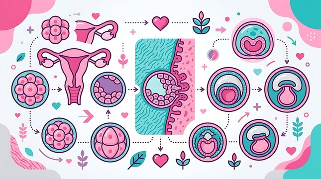 Educational diagram of human embryonic development and fertilization
