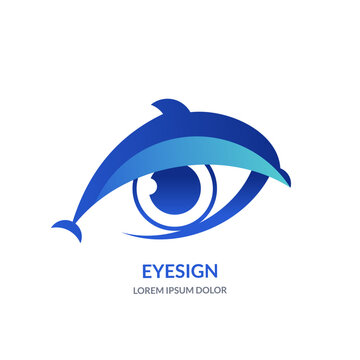 Vector eye dolphin logo icon sign emblem. Concept for ophthalmology, vision, intelligence technology, security systems