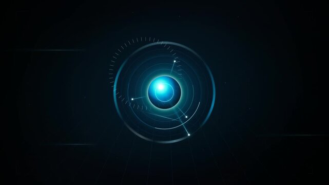 Futuristic Sci-Fi HUD Radar Screen with Glowing Blue AI Core, Abstract Cyber Target Scanning UI Motion Graphic Loop
