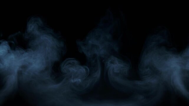 Dark smoky fog with swirling mist on black background