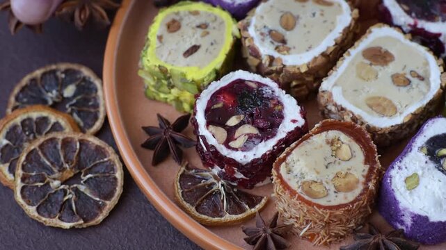 Turkish delight or lokum is a traditional Eastern sweet made with nuts. Turkish delight, lokum