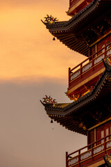 Fototapeta premium Pagoda Pantjoran Chinatown PIK is beautifully presented in the evening
