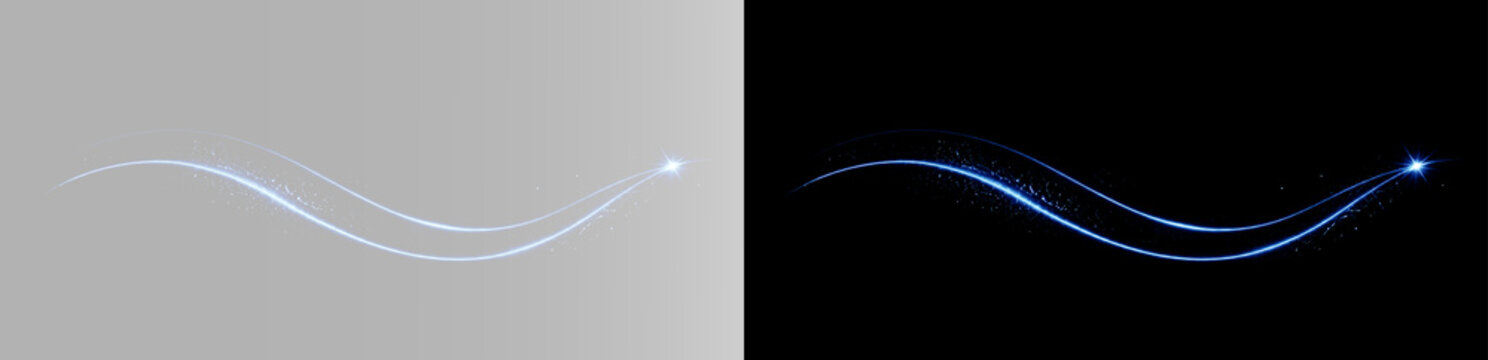Elegant blue glowing wave with smooth curved light trails, delicate sparkle and flowing futuristic energy composition