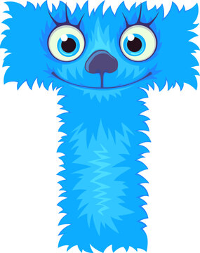 Alphabet letter T. Font of cute monster.	

