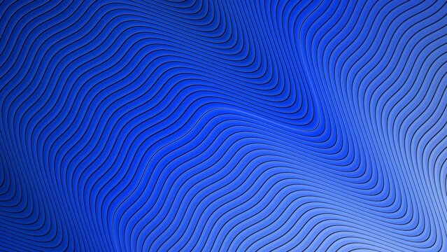 Blue wave lines form an abstract 3D render pattern.
