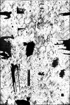 Glitch distorted grungy overlay grange texture. Textured and glitched technology background. Screen print effect .Vector overlay background with a halftone dots screen print texture.
