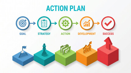 Obraz premium Action plan business process infographic with five steps from goal to success