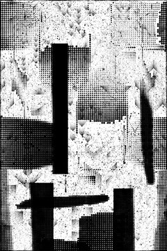 Glitch distorted grungy overlay grange texture. Textured and glitched technology background. Screen print effect .Vector overlay background with a halftone dots screen print texture.
