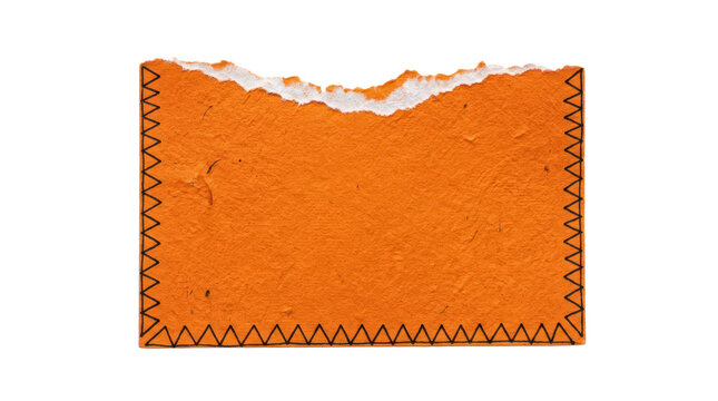 Orange textured paper scrap with zigzag border isolated on transparent background