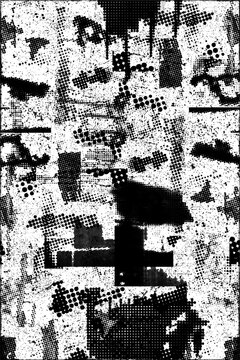 Glitch distorted grungy overlay grange texture. Textured and glitched technology background. Screen print effect .Vector overlay background with a halftone dots screen print texture.
