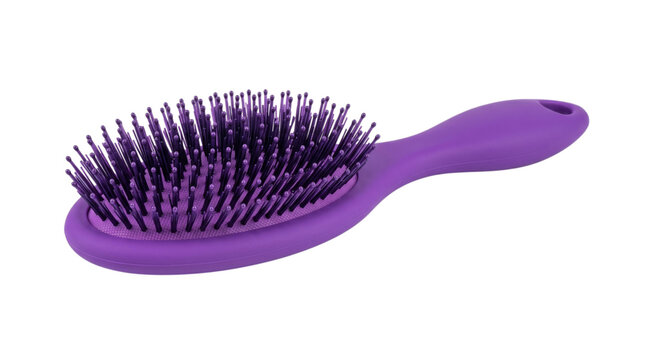 Purple hairbrush studio shot with detailed bristles isolated on transparent background