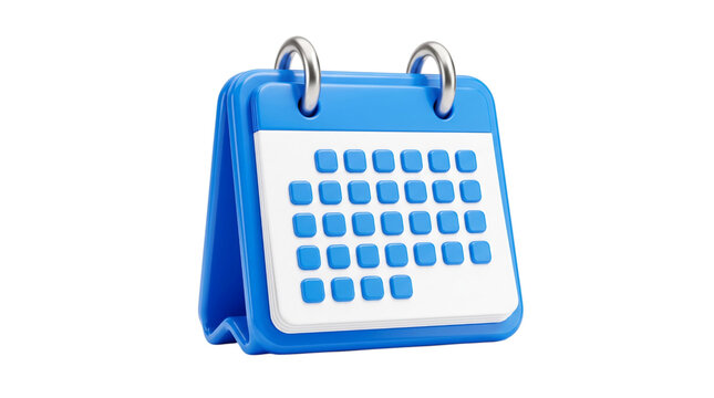 Bright blue calendar icon with dates isolated on transparent background