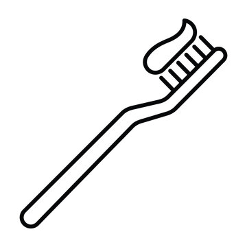 Toothbrush with toothpaste on bristles simple line icon