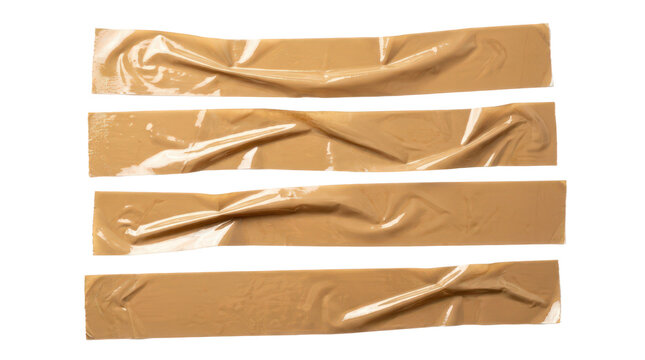 Set of four brown adhesive tape strips isolated on transparent background