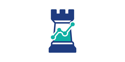 Chess rook strategy icon blue teal graph flat icon for business growth. © SAJID