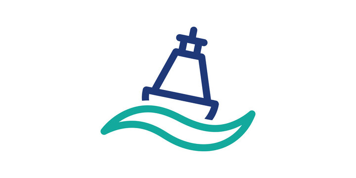 Buoy icon on wavy water surface for maritime safety and navigation tools.