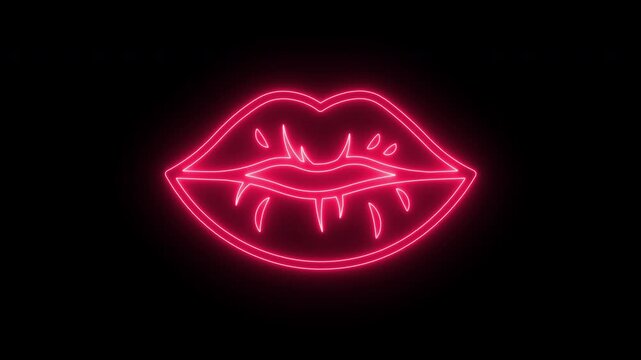 Hot Pink Neon Glowing Lips Kiss Icon Outline Motion Graphic Animation