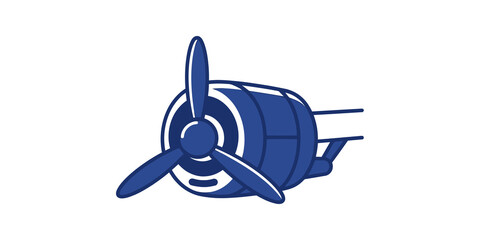 Vintage propeller engine illustration rendered in dark blue colors. © SAJID
