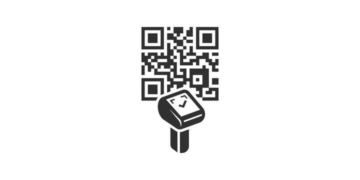 Qr code scanning process with optical reader device black graphics.