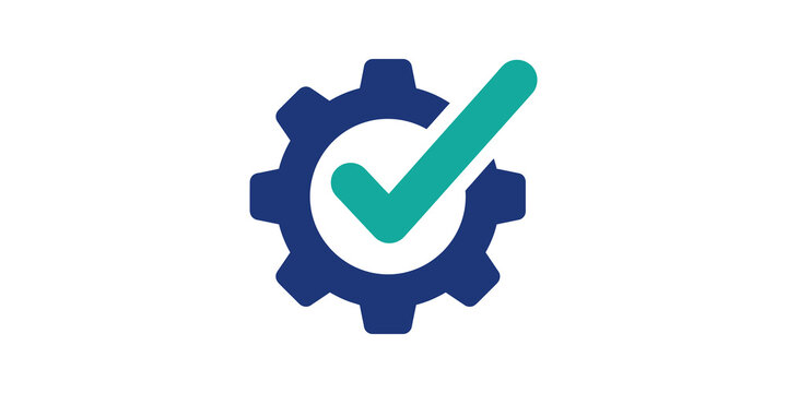 Industrial gear icon with teal checkmark for completed setup process.