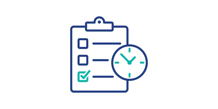 Clipboard with clock icon for time management and scheduled processes.