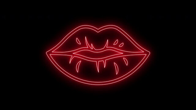 Red Neon Glowing Lips Kiss Icon Outline Motion Graphic Animation