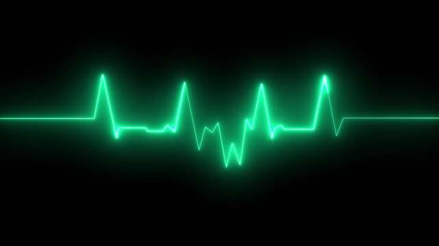 Neon green ekg heartbeat monitor loop, medical pulse waveform animation on black background