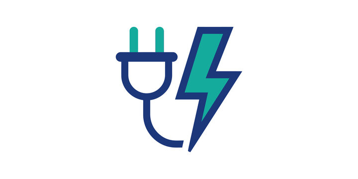 Electric plug icon in blue and teal for household energy power supply.