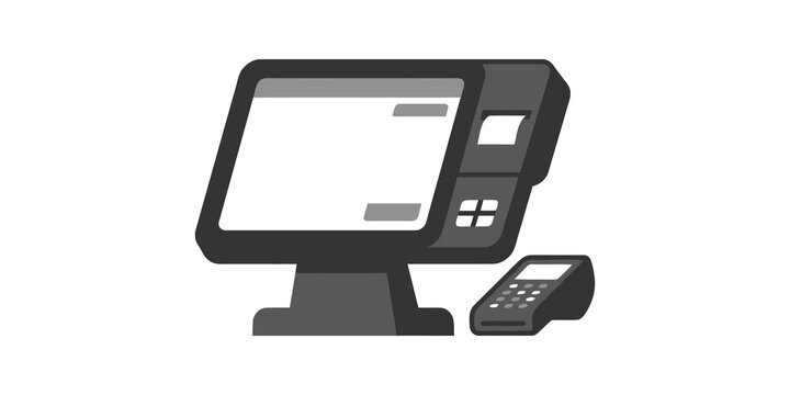 Point of sale terminal system with gray flat card machine for retail store.