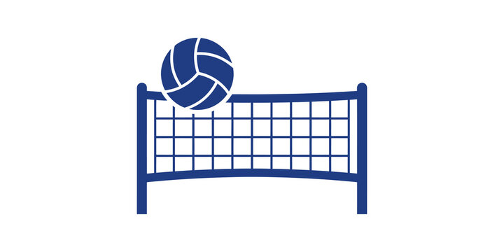 Volleyball net and ball blue icon for professional sports club equipment.