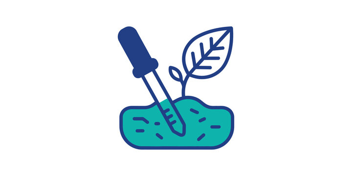 Soil analysis flat icon with blue and teal colors for agricultural test.