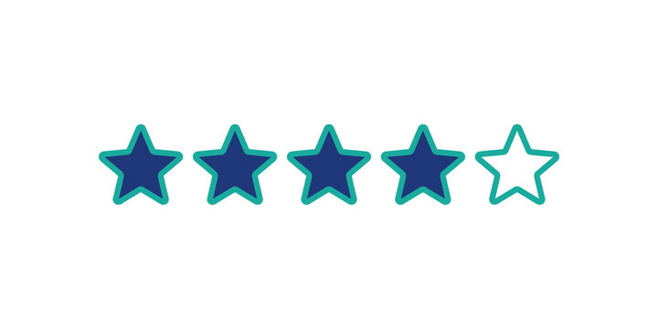 Five star rating flat icon with blue and teal colors for user feedback.