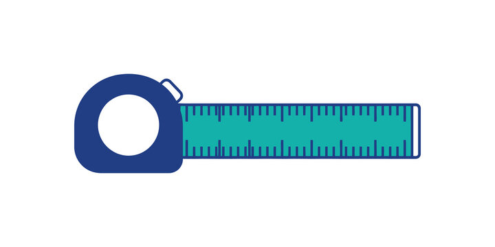 Tape measure tool flat icon with blue and teal ruler for construction.