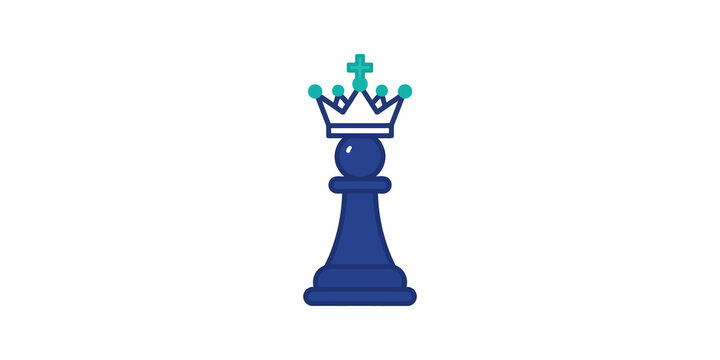 Pawn chess piece with king's crown symbol vector illustration.