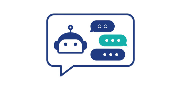 Chatbot bubble with robot icon and message dots for customer support.