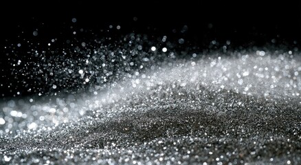 Fototapeta premium A close-up of fine, sparkling, reflective particles suspended and falling against a dark background