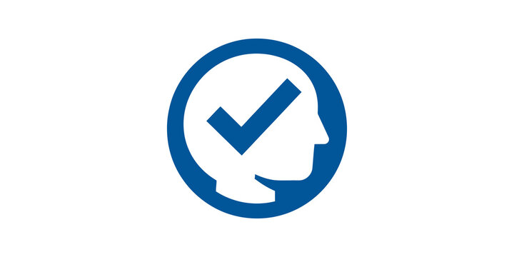 Mindset icon with check mark inside blue circle for mental health focus.