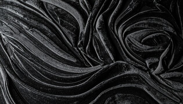 Close-up of undulating, textured surface with layered, swirling patterns in shades of gray, creating a sense of depth