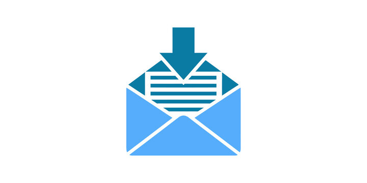 Email message upload icon features blue gradients for digital data flow.
