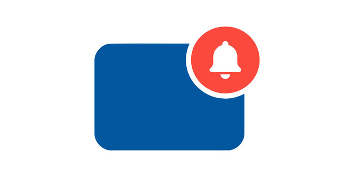 Notification bell icon blue card red alert sign web application element.