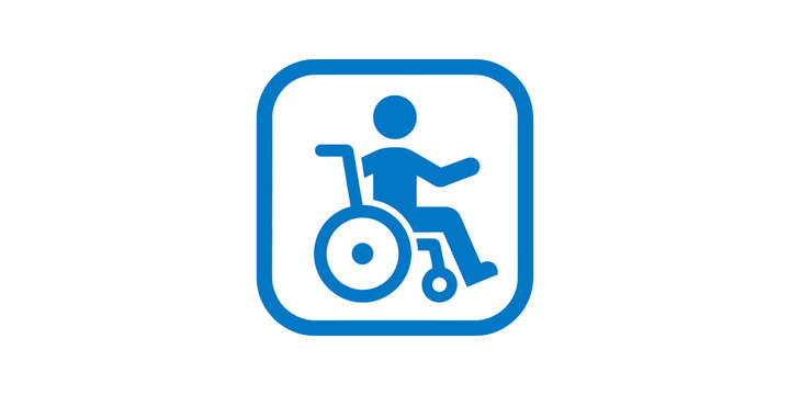 Wheelchair accessibility sign icon shows blue person in square frame.