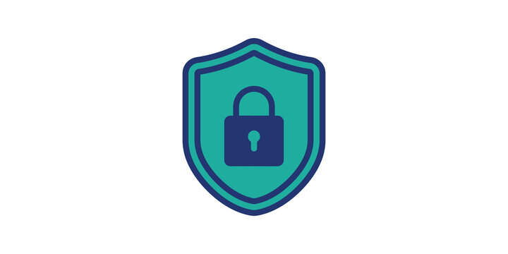 cyber security shield icon with padlock for digital data protection.
