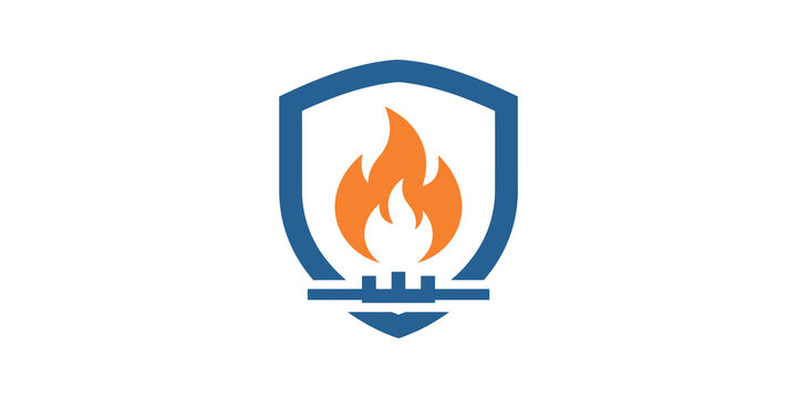 gas energy shield icon with orange flame for safety regulation.