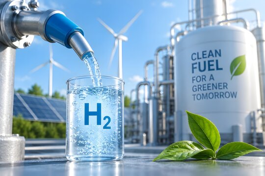 Hydrogen fuel production for a greener tomorrow, clean energy concept.