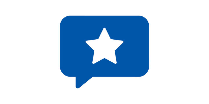 Customer feedback icon with blue speech bubble and star transparency.