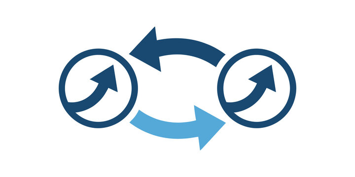 Arrow cycle concept connecting two circles in dark and light blue.