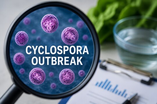 Cyclospora outbreak microscopic view and research.