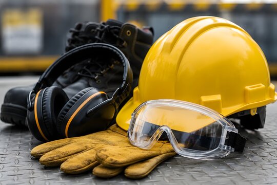 Safety equipment for the concept of industrial protection and work safety.