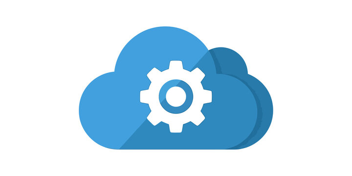 Cloud gear configuration icon blue flat design for technical maintenance.