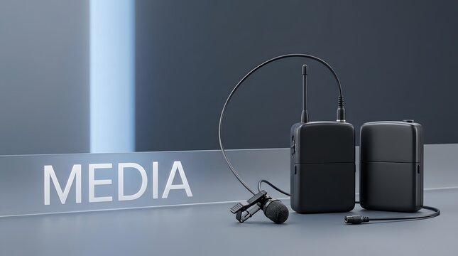 Wireless microphone system, media and audio gear for podcast, interview and recording. Professional lavalier, transmitter and receiver for journalism, content creation and sound production tools.